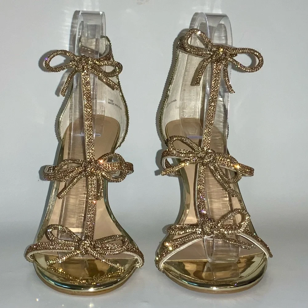 INC International Concepts Glittery Gold Stiletto Strappy Sandals - Picture 5 of 16